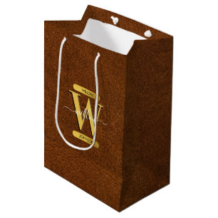 Antique Faux Leather & Gold Monogram Medium Gift Bag