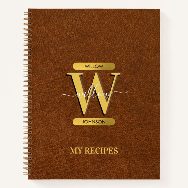 Antique Faux Leather & Gold Monogram Recipes Notebook (Front)