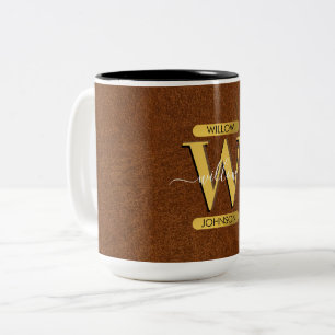 Antique Faux Leather & Gold Monogram  Two-Tone Coffee Mug