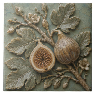 Antique Fig Branch Botanical Faux Relief Tile