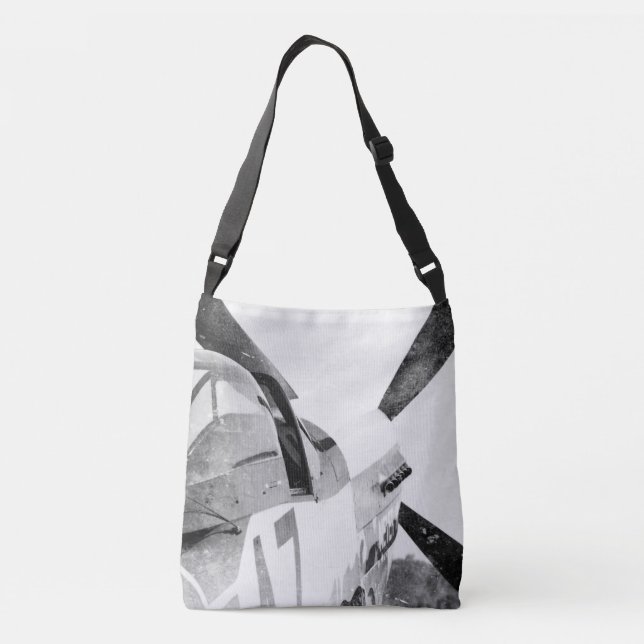 Antique Fighter Airplane B&W Crossbody Bag (Back)