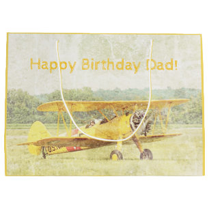 Antique Fighter Airplane CUSTOM Biplanes Yellow Large Gift Bag