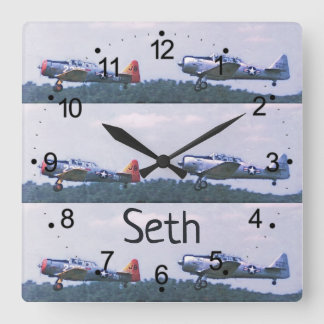 Antique Fighter Airplanes Retro Square Clock