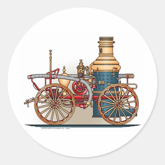 Antique Fire Truck Steam Pumper Sticker (Front)