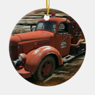 Antique Fire Truck Vintage Fire Truck Ceramic Tree Decoration