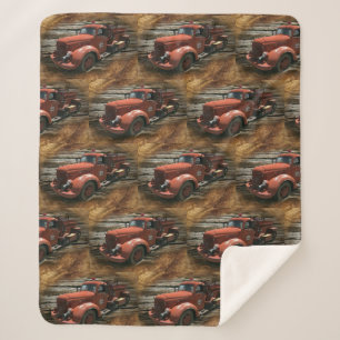 Antique Fire Truck Vintage Fire Truck Sherpa Blanket