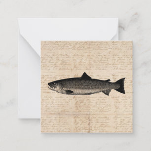Antique Fishing Art Trout Fish Illustration Script Card