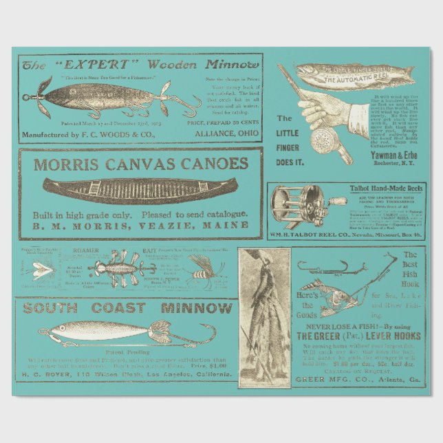 Antique Fishing Fisherman Ads Circa 1909 Lures  Wr Wrapping Paper (Flat)