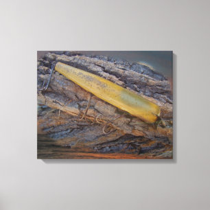Antique Fishing Lure On Driftwood Canvas Print