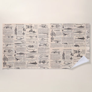 Antique Fishing Lures Catalogue Page Vintage Print Beach Towel