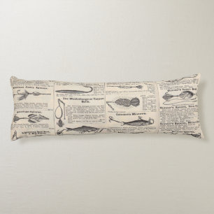 Antique Fishing Lures Catalogue Page Vintage Print Body Cushion