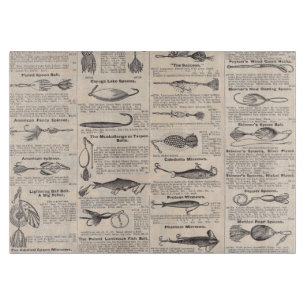 Antique Fishing Lures Catalogue Page Vintage Print Cutting Board
