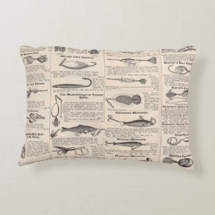 Antique Fishing Lures Catalogue Page Vintage Print Decorative Cushion