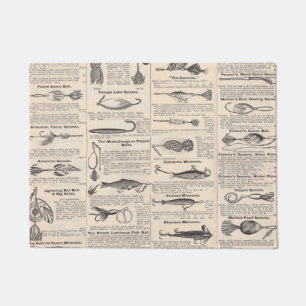 Antique Fishing Lures Catalogue Page Vintage Print Doormat