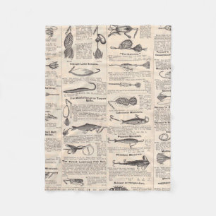 Antique Fishing Lures Catalogue Page Vintage Print Fleece Blanket