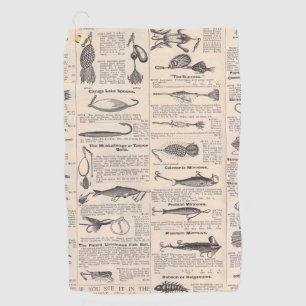 Antique Fishing Lures Catalogue Page Vintage Print Golf Towel