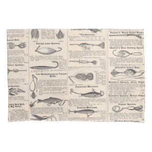 Antique Fishing Lures Catalogue Page Vintage Print Pillowcase