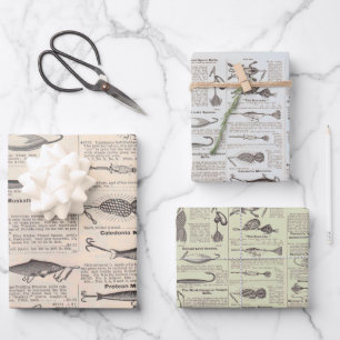Antique Fishing Lures Catalogue Page Vintage Print Wrapping Paper Sheet