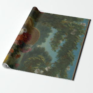 antique floral basket painting wrapping paper