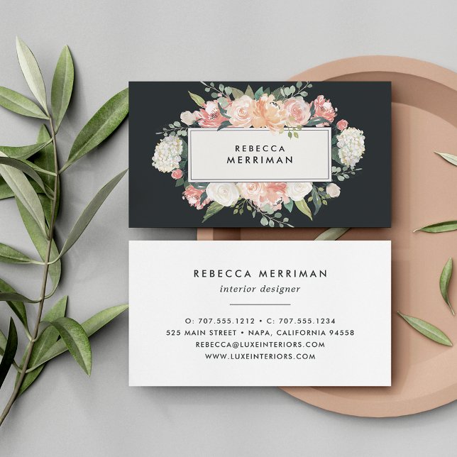 Antique Floral Blush & Charcoal Business Card (Creator Uploaded)