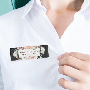 Antique Floral Blush & Charcoal Name Tag