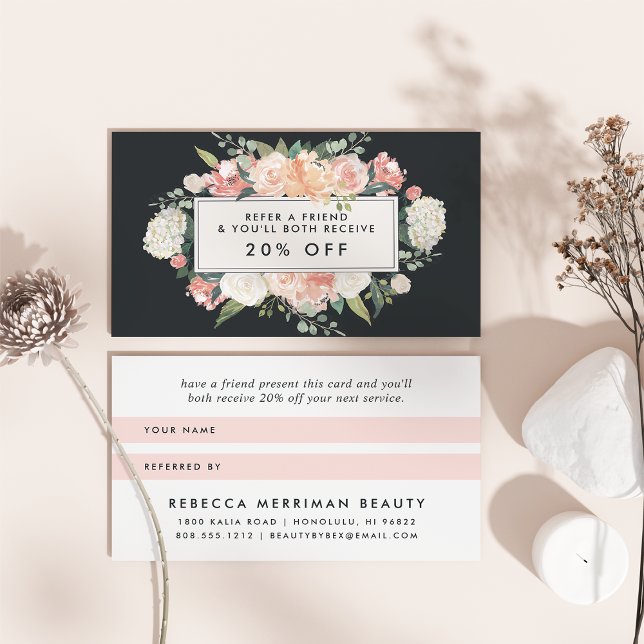 Antique Floral Blush & Charcoal Referral Card (Creator Uploaded)