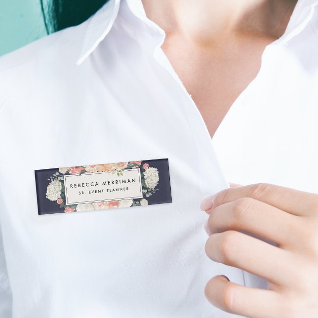 Antique Floral Blush & Navy Name Tag (Creator Uploaded)