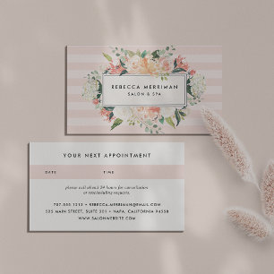 Antique Floral Blush Pink Stripe Appointment Card