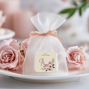 Antique Floral Bridal Shower Custom Monogram Square Sticker