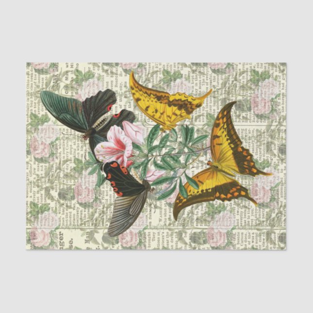 Antique Floral Butterfly Tissue Paper (Front)