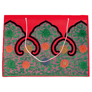 ANTIQUE FLORAL CHINESE PATTERN IN RED GIFT BAG
