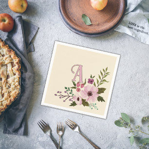 Antique Floral Custom Monogram Initial Napkin