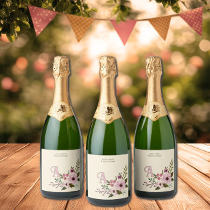 Antique Floral Custom Monogram Initial Sparkling Wine Label