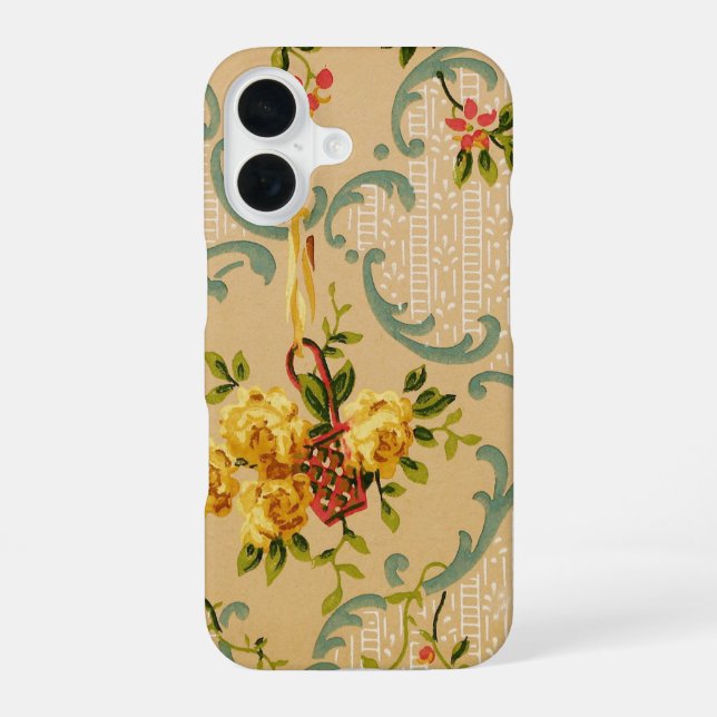 Antique Floral Decorative Wallpaper Pattern iPhone 16 Case (Back)
