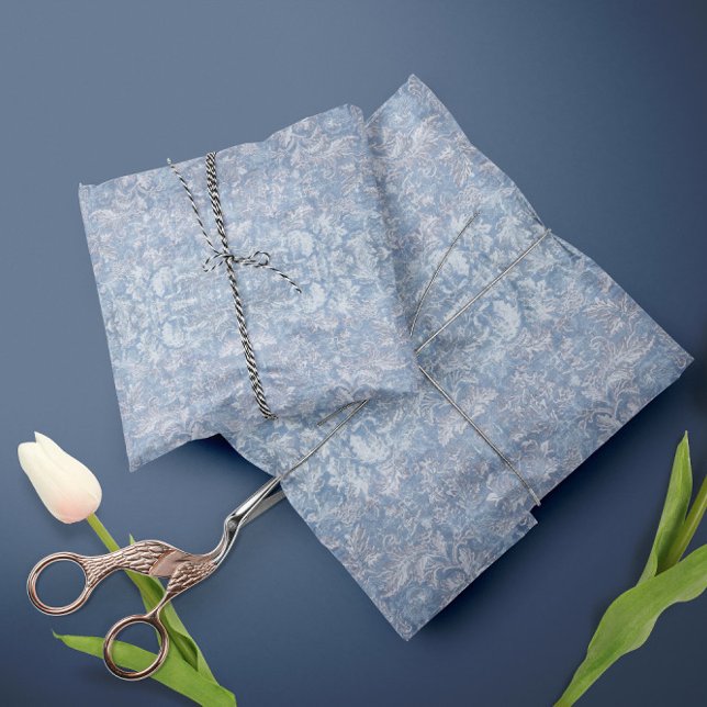 Antique Floral Foliage Blue and White Decoupage Tissue Paper (Creator Uploaded)