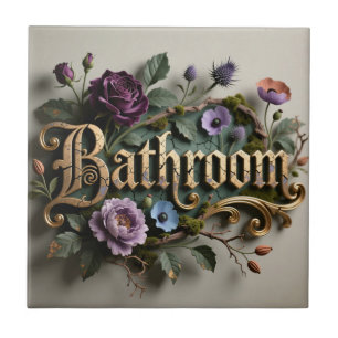 Antique Floral Gold Bathroom Door Sign Tile