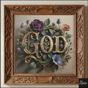 Antique Floral Gold GOD Word Sign Tile