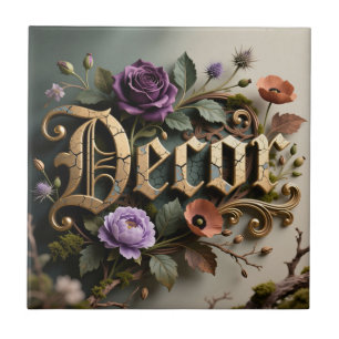 Antique Floral Gold Gothic Decor Sign Tile
