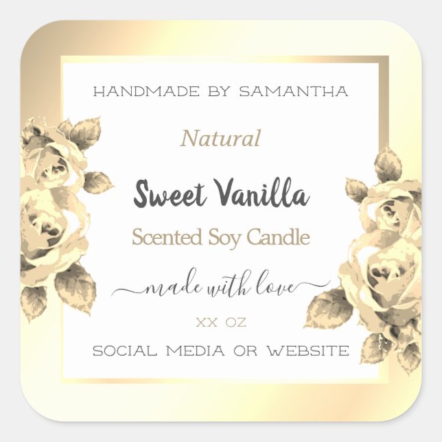 Antique Floral Gold Product Packaging Labels White (Front)