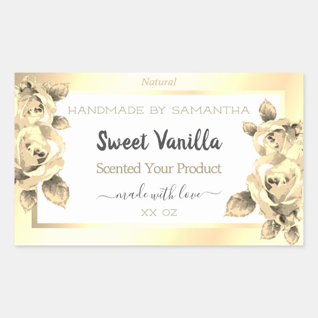 Antique Floral Gold Product Packaging Labels White (Front)