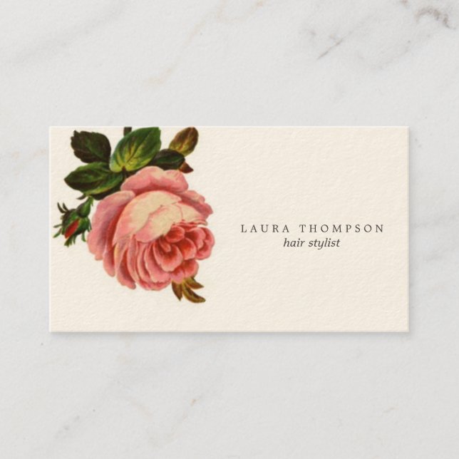 Antique Floral Hair Stylist Business Card Template (Front)