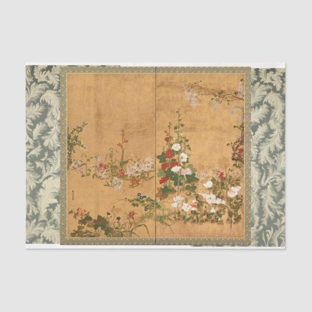 Antique Floral Lacquered Art for Decoupage or Gift Tissue Paper (Front)