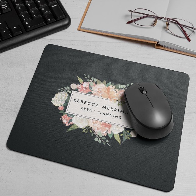 Antique Floral Logo | Blush & Charcoal Mouse Mat (Creator Uploaded)