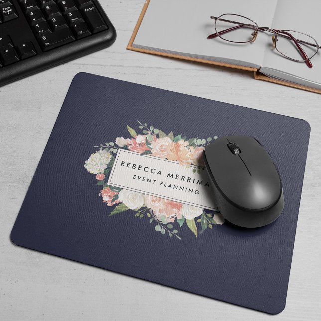 Antique Floral Logo | Blush & Navy Mouse Mat (Creator Uploaded)