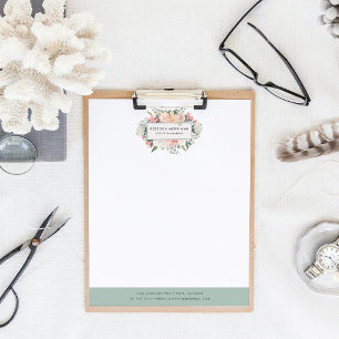 Antique Floral Logo   Sage Green Stripe Personalized Letterhead