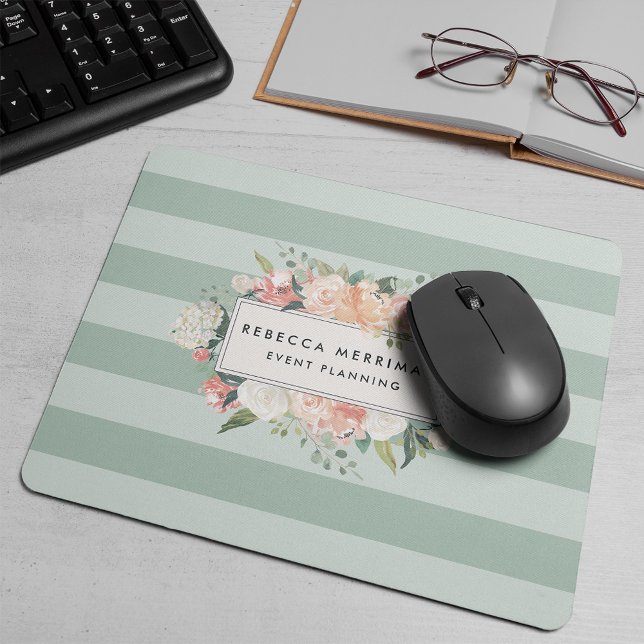 Antique Floral Logo | Sage Stripe Mouse Mat (Creator Uploaded)