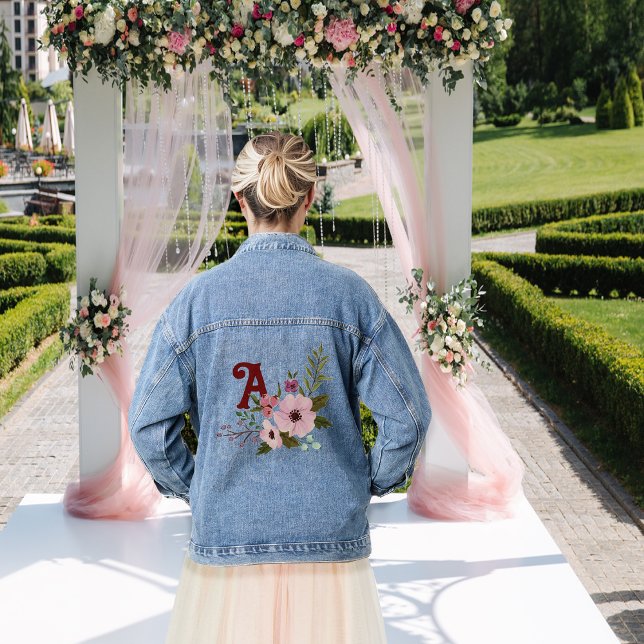 Antique Floral Monogram Bachelorette Party Denim Jacket (Creator Uploaded)