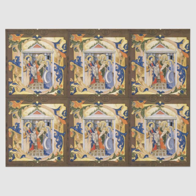 ANTIQUE FLORAL NATIVITY CHRISTMAS PARCHMENT TISSUE PAPER (Front)