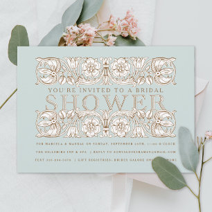 Antique Floral Ornaments Blue Bridal Shower Invitation