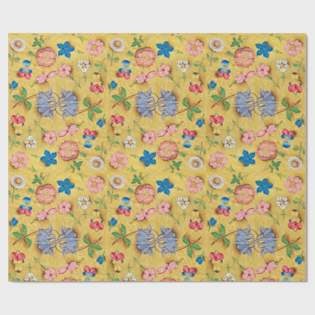 ANTIQUE FLORAL PARCHMENT / WILD ROSES AND PANSIES WRAPPING PAPER (Flat)
